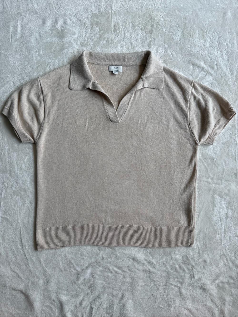 J. Crew Cream Short-Sleeve Knit with Linen Polo Top - Picture 5 of 8
